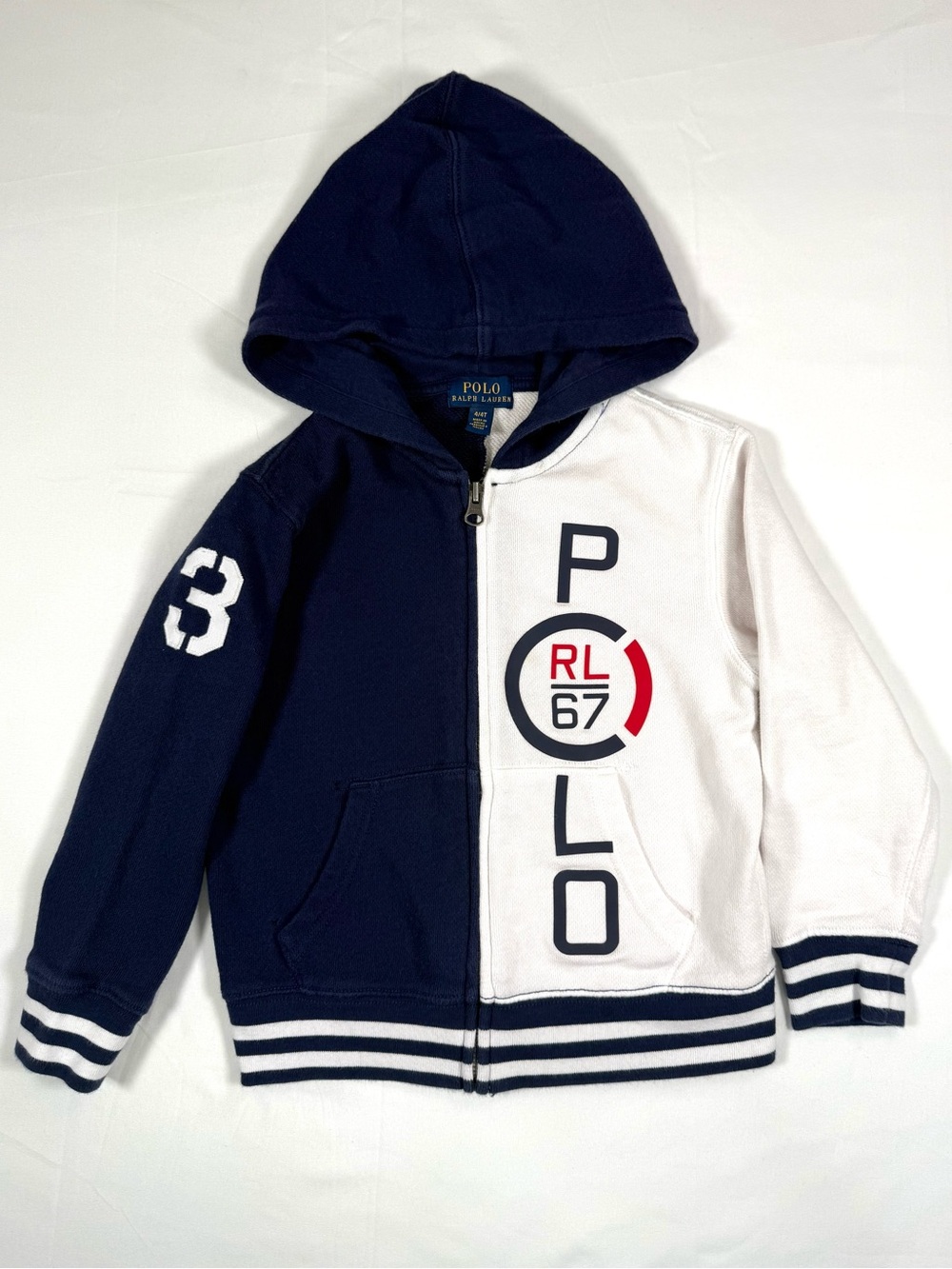 POLO RALPH LAUREN Boys Full Zip Hoodie 4T RL67 American Flag Preppy Americana